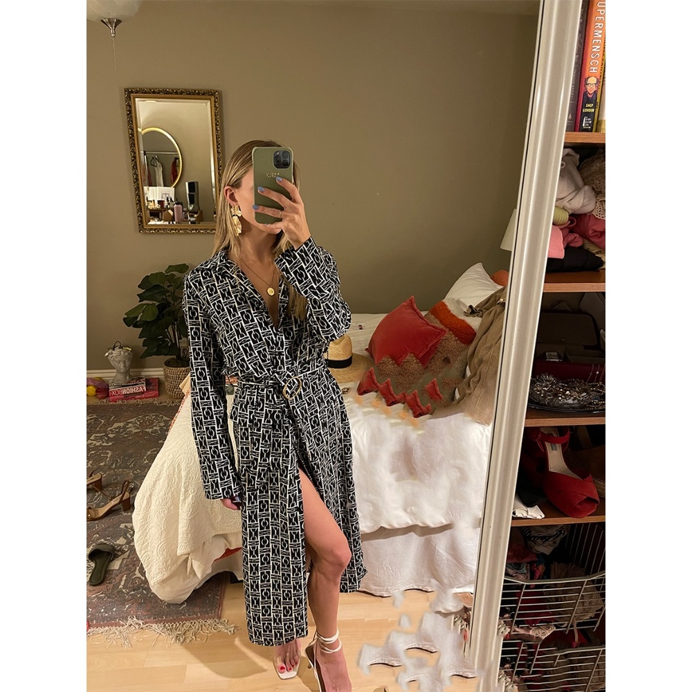 Zara Midi shirt Dress XS Navy and White Lock Print